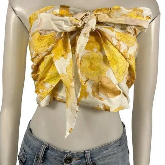 💥HOST PICK💥 ba&sh Naimee Yellow Floral  Strapless Stretch Tube Top Size 8 - Picture 4 of 14